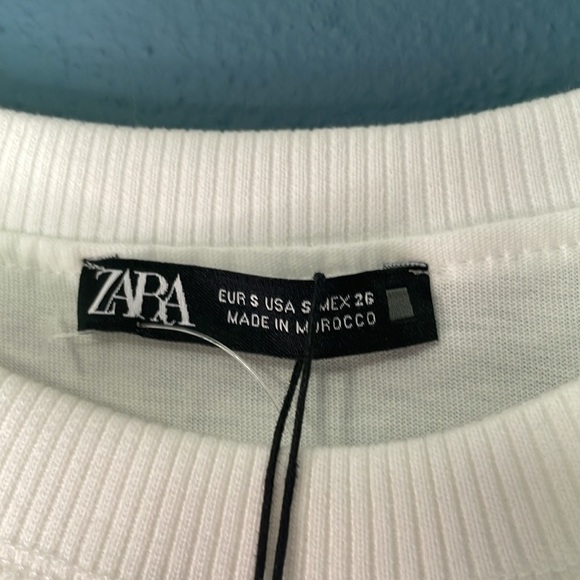 Zara NWT Fitted Classic White Short Sleeve Top With Shoulder Pads Size Small - Picture 3 of 7